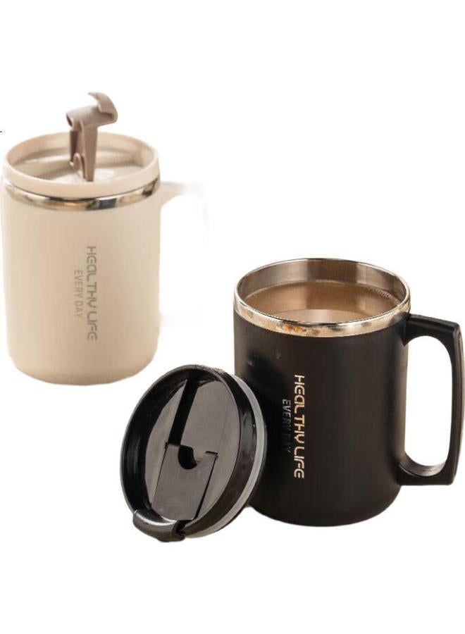 Caizhi 304 Stainless Steel Water Cup, Mug, Coffee Cup With Lid, Double-Layer Insulated Drinking Cup For Home Use, Black Cz6226 - Image 1