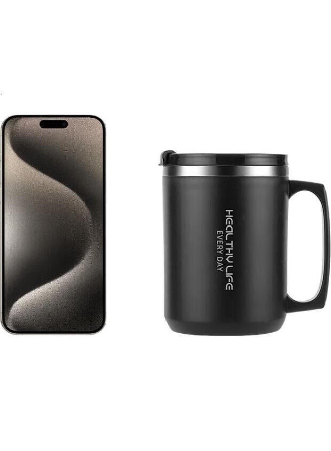 Caizhi 304 Stainless Steel Water Cup, Mug, Coffee Cup With Lid, Double-Layer Insulated Drinking Cup For Home Use, Black Cz6226 - Image 3