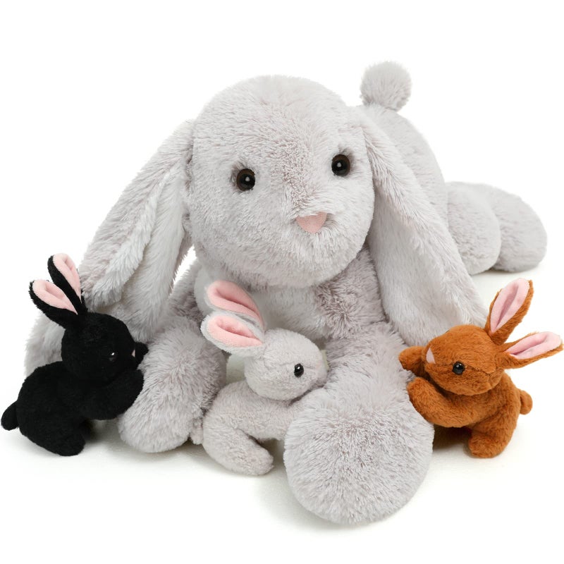 BENINY 4Pcs Bunny Stuffed Animal - 24"" Large Stuffed Bunny Rabbit Plush Toy Gifts for Kids - Cuddly Mommy Bunny Surprise with 3 Small Bunnies - Image 1