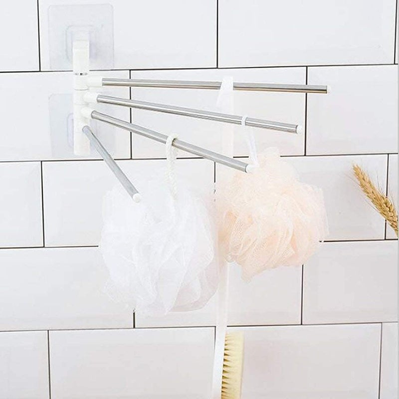 PRYTA PRYTA Self Adhesive Stainless Steel 4 Bar Towel Rack for Bathroom Towel Holder for Kitchen Towel Hanger Stand for Wash Basin  - Image 3