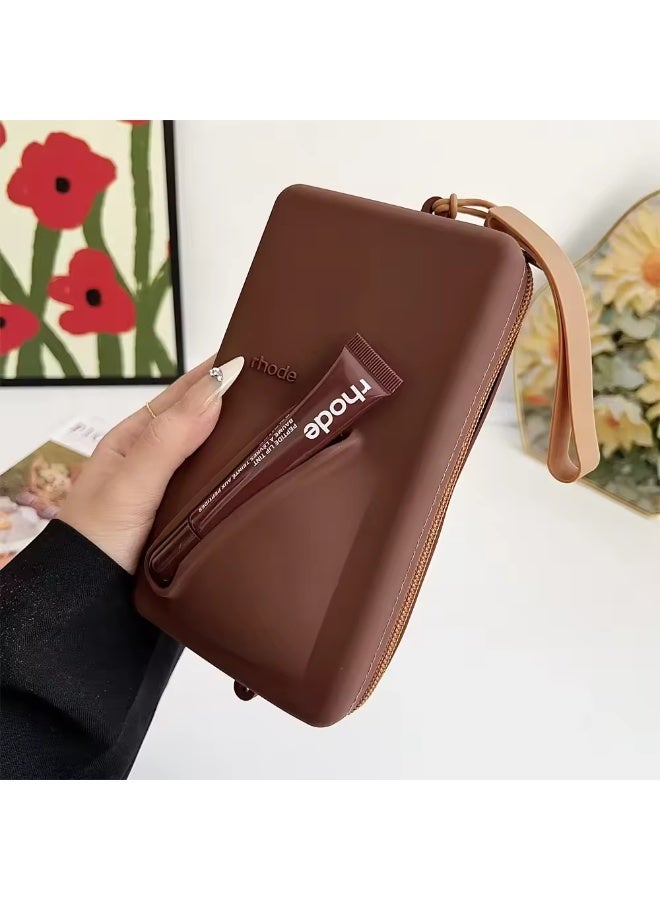 Rhode Pouch Bag with Adjustable Strap and Lip Gloss   – Stylish, Compact, and Perfect for On-the-Go Beauty and Everyday Essential brown - Image 1