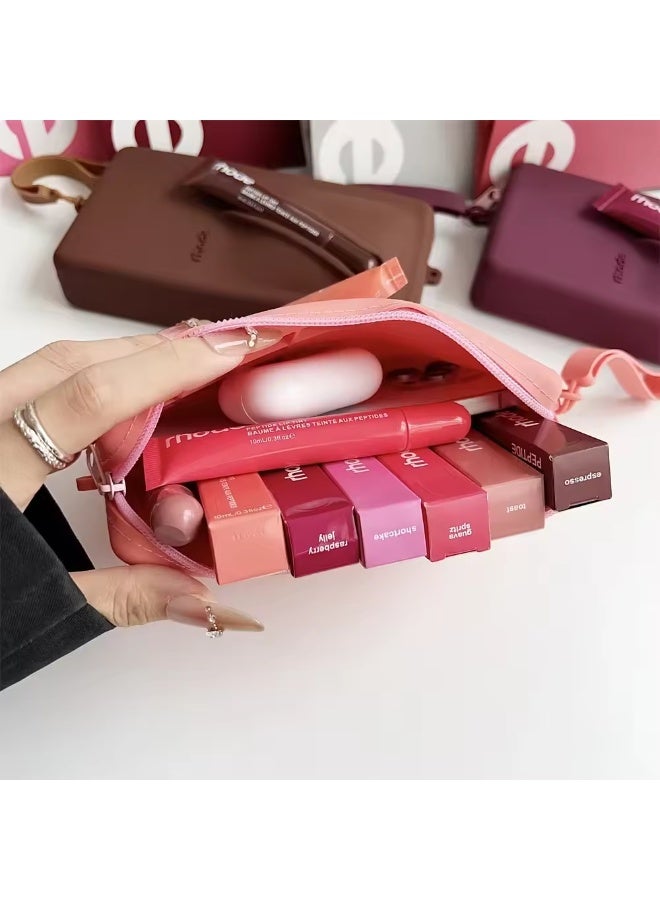 Rhode Pouch Bag with Adjustable Strap and Lip Gloss   – Stylish, Compact, and Perfect for On-the-Go Beauty and Everyday Essential brown - Image 4