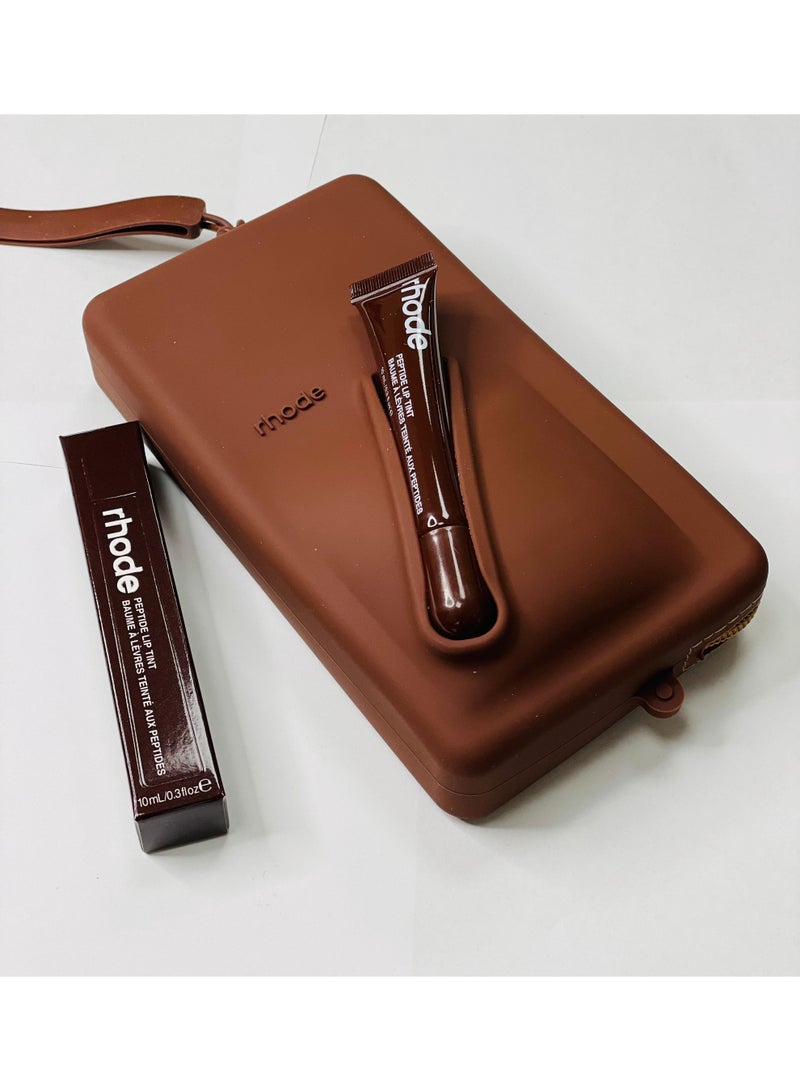 Rhode Pouch Bag with Adjustable Strap and Lip Gloss   – Stylish, Compact, and Perfect for On-the-Go Beauty and Everyday Essential brown - Image 5