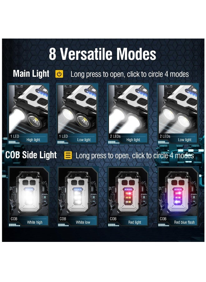 Mini Keychain Flashlight with Magnet & Clip, USB C Rechargeable, EDC, Super Bright 800 High Lumens, LED & COB Portable Flash Lights-8 Modes, IP65 Waterproof, Black, White(2 Pack) - Image 2