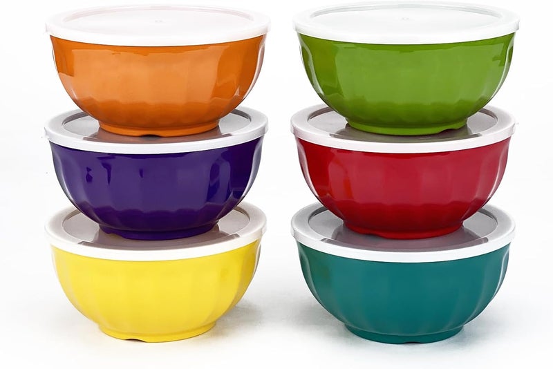 Yalin Melamine Bowls Set 6 Inch 100 Melamine CerealSoupSalad Bowls 28oz Set of 6 In 6 Assorted Colors Shatter Proof and Dishwasher Safe BPA Free With lid - Image 1