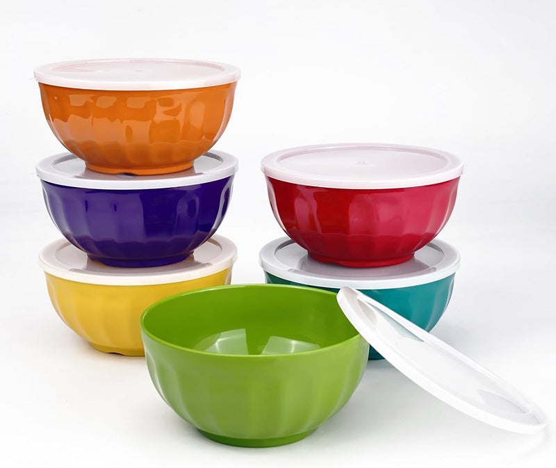 Yalin Melamine Bowls Set 6 Inch 100 Melamine CerealSoupSalad Bowls 28oz Set of 6 In 6 Assorted Colors Shatter Proof and Dishwasher Safe BPA Free With lid - Image 2