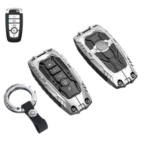 facaizhu Heavy Key Fob Cover Case Protector for Ford, Keychain, Accessories for Ford Explorer Fusion Escape Edge Expedition F150 F250 F350 F450 F550 Maverick Mustang 3/4/5 Buttons (Model-A Silver) - Image 1
