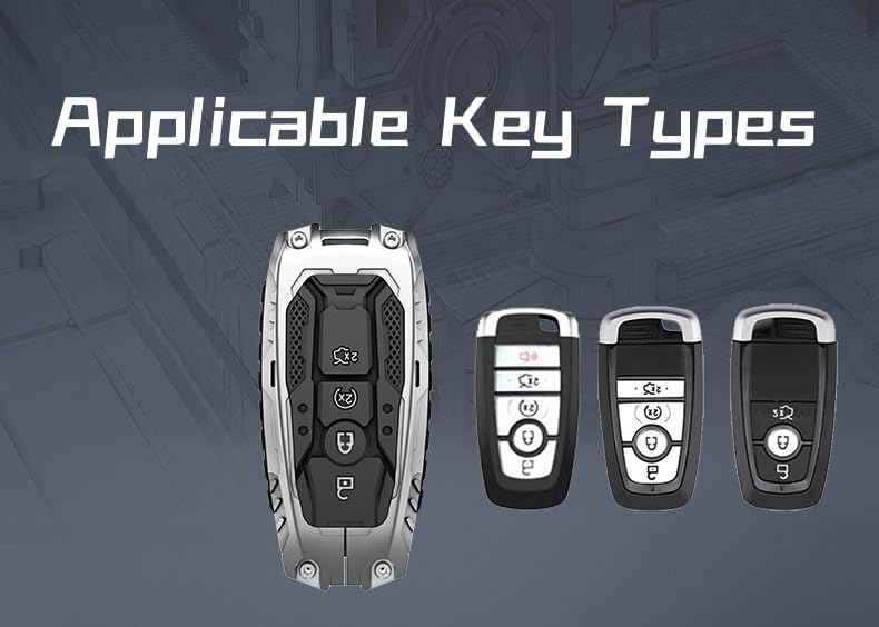 facaizhu Heavy Key Fob Cover Case Protector for Ford, Keychain, Accessories for Ford Explorer Fusion Escape Edge Expedition F150 F250 F350 F450 F550 Maverick Mustang 3/4/5 Buttons (Model-A Silver) - Image 2
