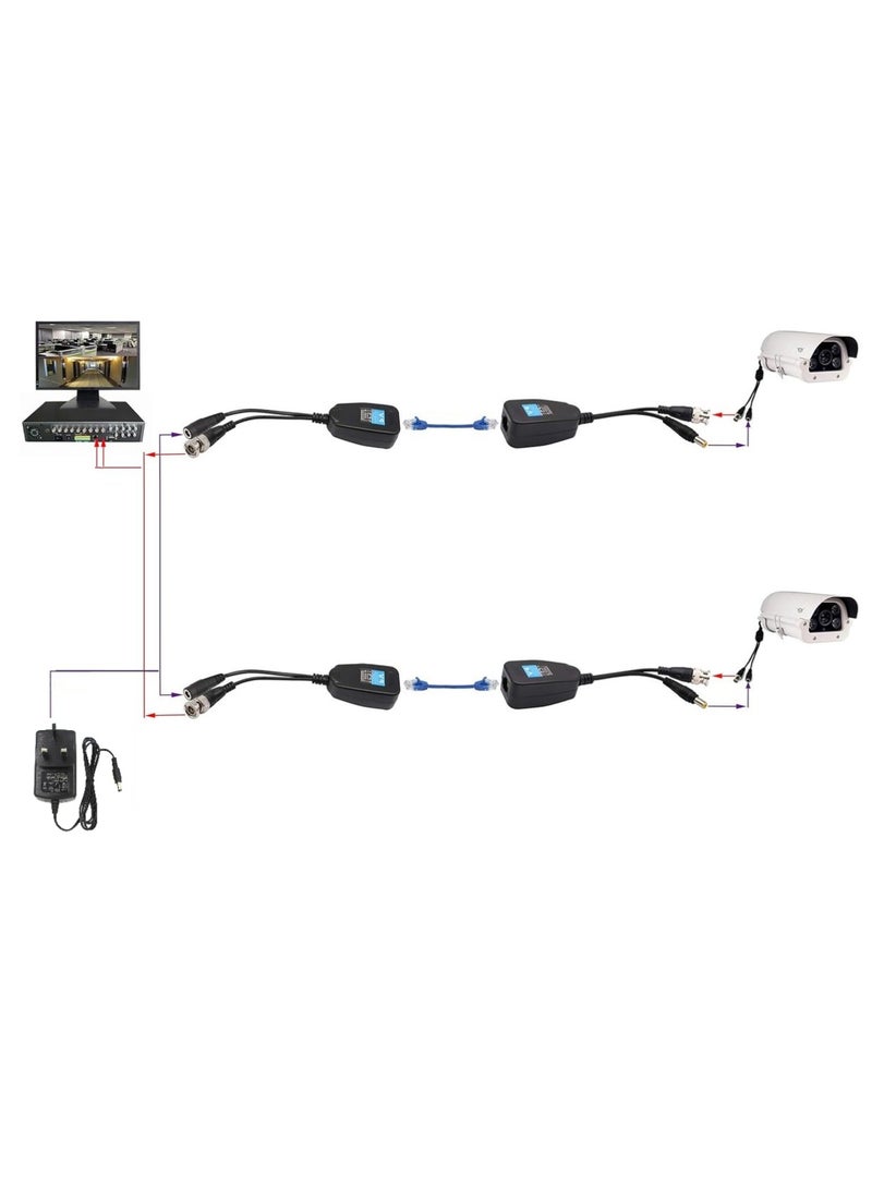 2 Pairs Passive HD and Analog Video Balun – RJ45 Transceiver Transmitter for HD-CVI/TVI/AHD/CVBS Cameras up to 8MP, with DC Suppression Protection - Image 5