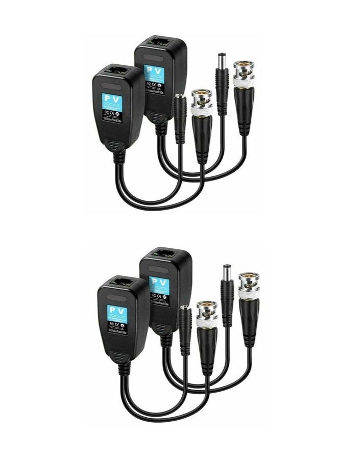 2 Pairs Passive HD and Analog Video Balun – RJ45 Transceiver Transmitter for HD-CVI/TVI/AHD/CVBS Cameras up to 8MP, with DC Suppression Protection - Image 1