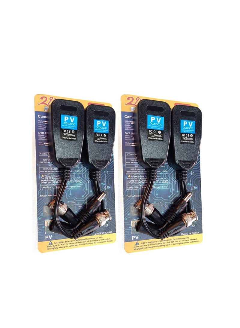 2 Pairs Passive HD and Analog Video Balun – RJ45 Transceiver Transmitter for HD-CVI/TVI/AHD/CVBS Cameras up to 8MP, with DC Suppression Protection - Image 3