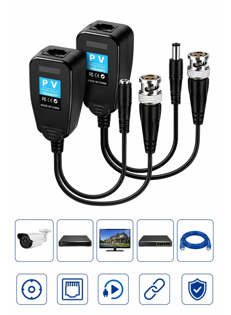 BNC to UTP CCTV Video Balun Adapter – Passive Video Transceiver for Analog Security Camera Systems – DVR Compatible – CAT5/CAT6 - Image 1