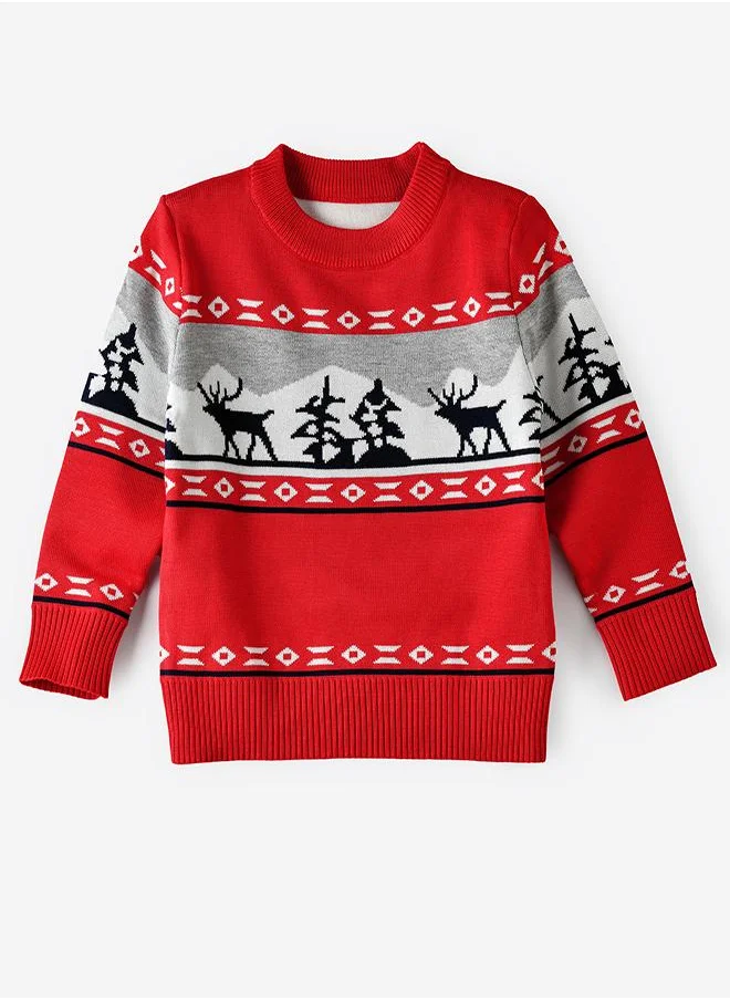 بيبي كلو Red Nordic Reindeer Knit Sweater