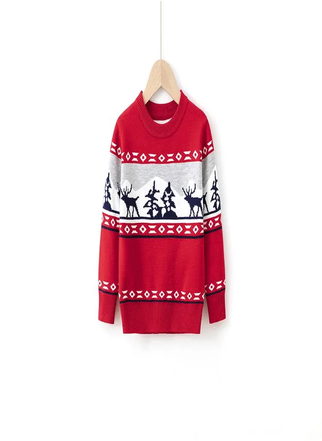 babyqlo Red Nordic Reindeer Knit Sweater