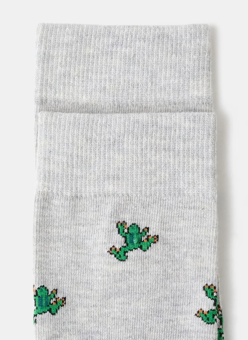 Mango Man 91-GRIS CLARO VIGORE Cotton Socks With Frog Pattern for Men | Best Price UAE