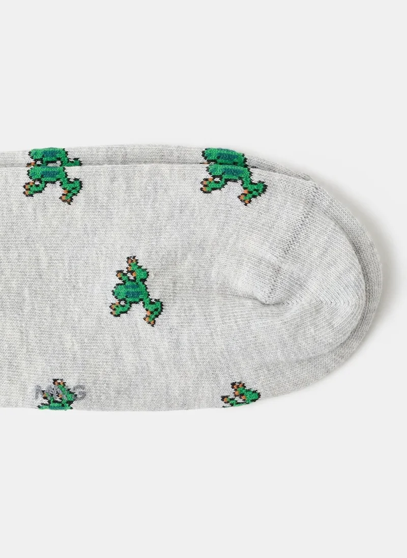 Mango Man 91-GRIS CLARO VIGORE Cotton Socks With Frog Pattern for Men | Best Price UAE