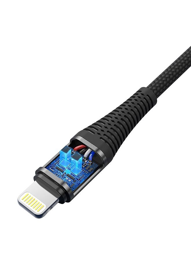 Lazor Flow Premium Nylon Braided and Fast Charging Cable Type-A to Lightning Iphone cable CL32 Black-1m - Image 3