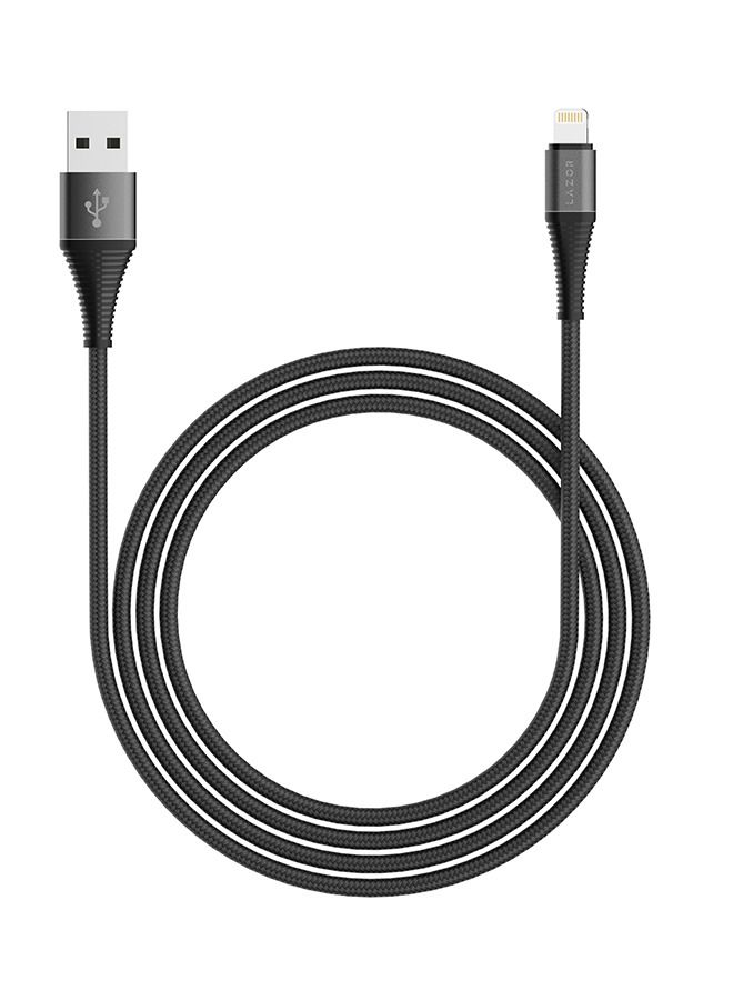 Lazor Flow Premium Nylon Braided and Fast Charging Cable Type-A to Lightning Iphone cable CL32 Black-1m - Image 1