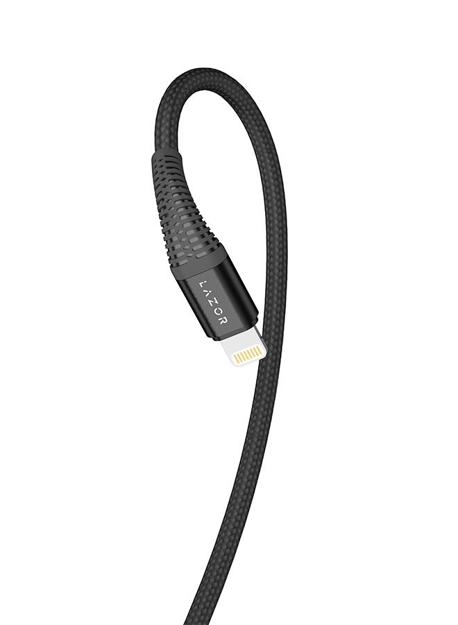Lazor Flow Premium Nylon Braided and Fast Charging Cable Type-A to Lightning Iphone cable CL32 Black-1m - Image 2