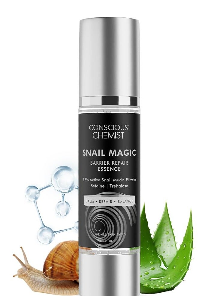 CONSCIOUS CHEMIST Snail Mucin Serum | 50ml | Barrier Repair Essence for Face, 97% Active Snail Mucin Filtrate, Betaine & Trehalose, For Dryness, Damaged Skin, Face Serum for Men & Women - Snail Magic  - Image 1