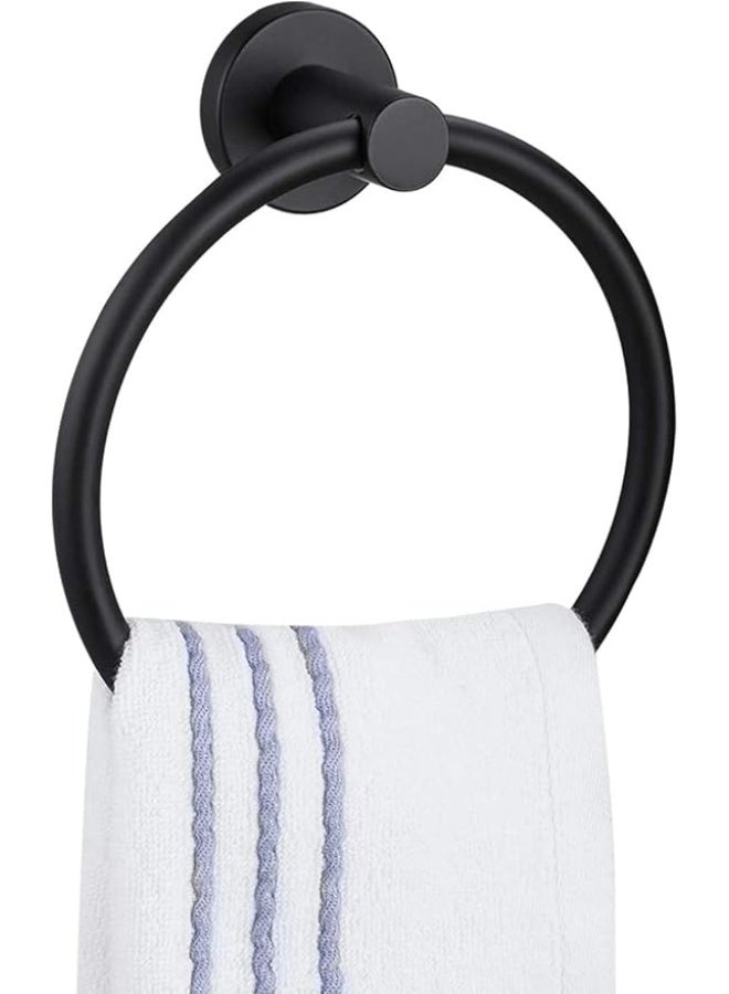 Matte Black Towel Ring for Bathroom – Wall Mounted Stainless Steel Towel Holder | Heavy Duty Hand Towel Hanger for Bathroom & Kitchen Storage (1 Pack) - Image 2
