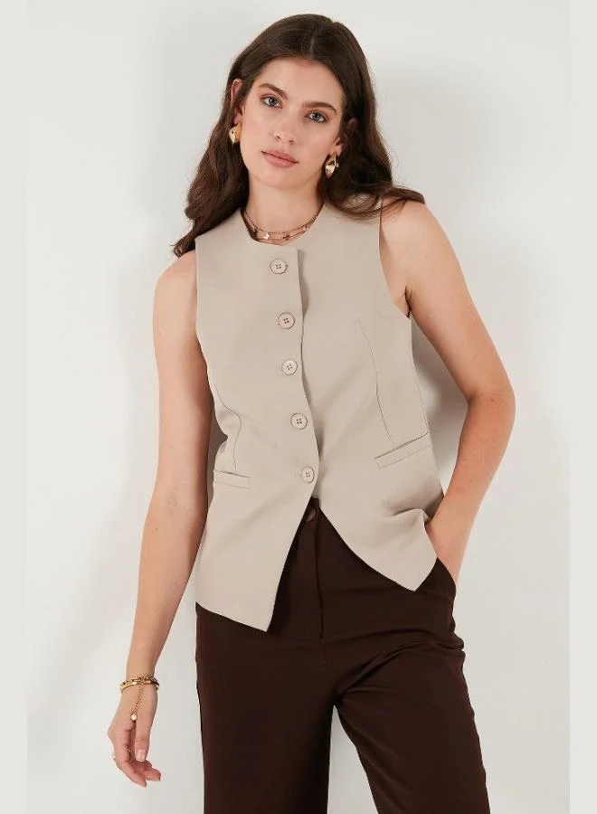 Lela  Lela Regular Fit Crew Neck Sleeveless Buttoned Basic Blouse Vest Women's VEST 65200004 for Women | Best Price UAE