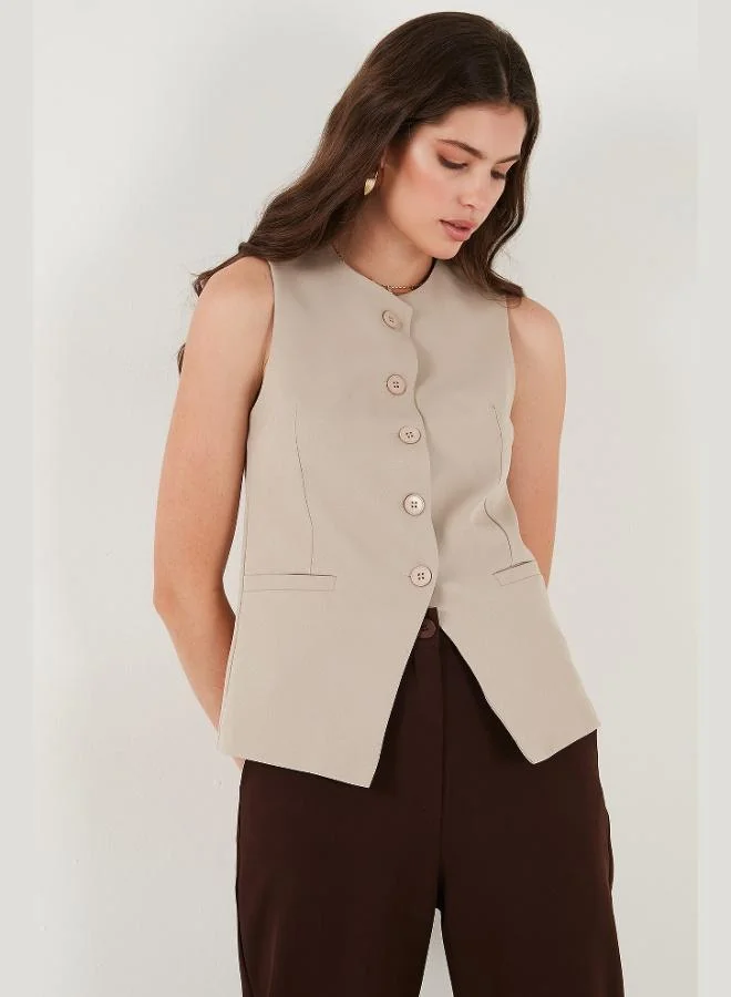 Lela  Lela Regular Fit Crew Neck Sleeveless Buttoned Basic Blouse Vest Women's VEST 65200004 for Women | Best Price UAE