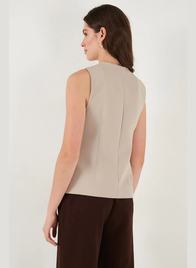 Lela  Lela Regular Fit Crew Neck Sleeveless Buttoned Basic Blouse Vest Women's VEST 65200004 for Women | Best Price UAE
