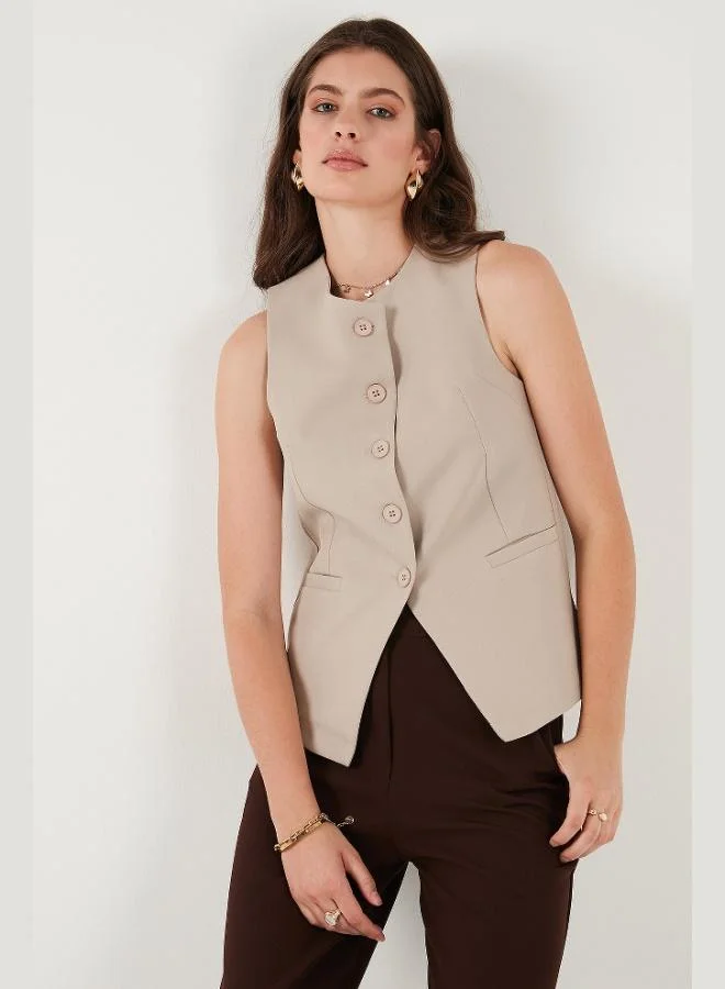 Lela  Lela Regular Fit Crew Neck Sleeveless Buttoned Basic Blouse Vest Women's VEST 65200004 for Women | Best Price UAE