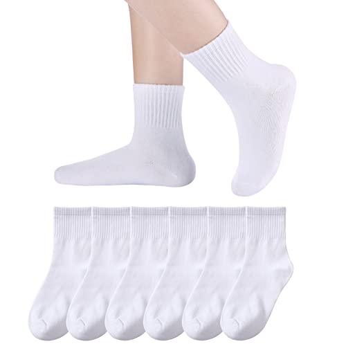 Eyean Kids Athletic Crew Socks Boys Girls Cotton School Uniform Casual Basic Socks 6 Pairs (3-5 Years, White) - Image 1