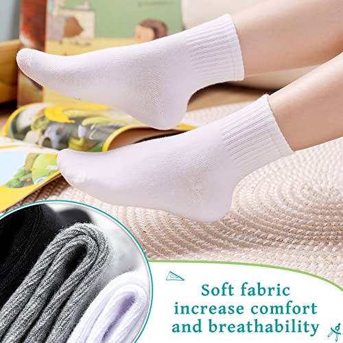 Eyean Kids Athletic Crew Socks Boys Girls Cotton School Uniform Casual Basic Socks 6 Pairs (3-5 Years, White) - Image 3