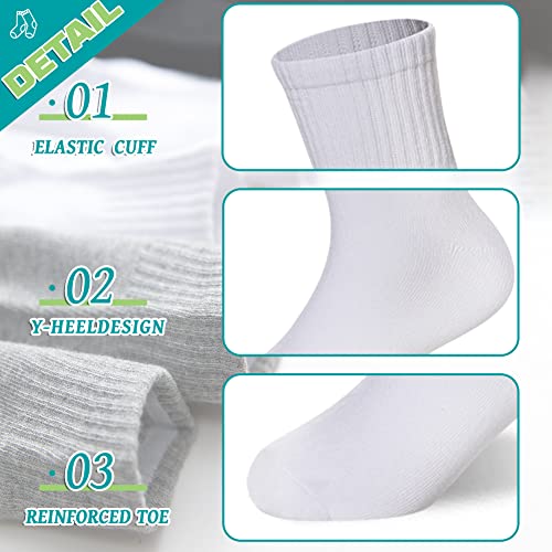Eyean Kids Athletic Crew Socks Boys Girls Cotton School Uniform Casual Basic Socks 6 Pairs (3-5 Years, White) - Image 4