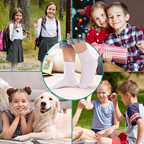 Eyean Kids Athletic Crew Socks Boys Girls Cotton School Uniform Casual Basic Socks 6 Pairs (3-5 Years, White) - Image 5