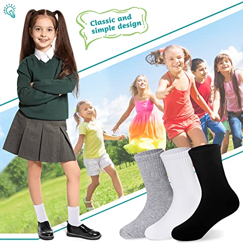 Eyean Kids Athletic Crew Socks Boys Girls Cotton School Uniform Casual Basic Socks 6 Pairs (3-5 Years, White) - Image 2