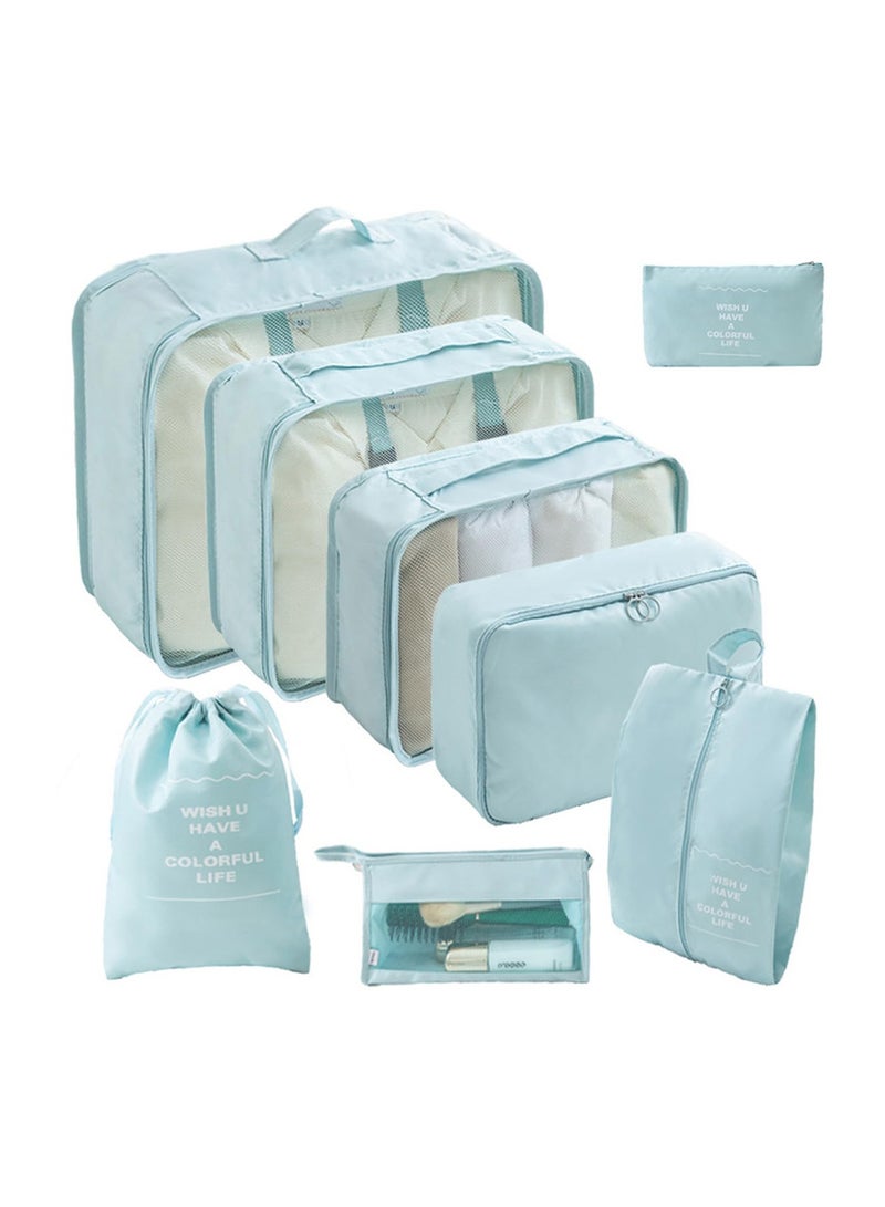 مجموعة منظمات حزم السفر Eowhitu المكونة من 8 قطع، حقائب سفر مقاومة للماء للحقائب، مكعبات حزم للأمتعة، حمالات صدر، ملابس داخلية وأحذية 8 عبوات - أزرق - Image 1