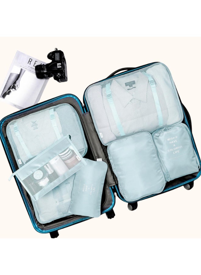 مجموعة منظمات حزم السفر Eowhitu المكونة من 8 قطع، حقائب سفر مقاومة للماء للحقائب، مكعبات حزم للأمتعة، حمالات صدر، ملابس داخلية وأحذية 8 عبوات - أزرق - Image 2