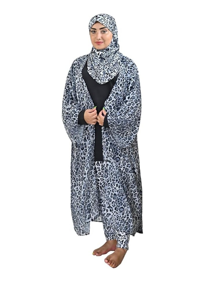 SolSuave Women's Fashion Swimsuit Long Sleeve Burkini Full Cover Muslim Swimwear with leopard print. 4pcs Islamic Burkinis Wear of Hijab, Long Sleeve, Long Pants, and Chiffon. - pzsku/ZCFA465425D761BE07C65Z/45/_/1709401407/894cb7c0-1269-4320-87e9-21761d5f1266