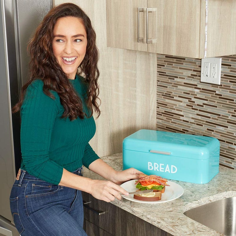 Home Basics Retro Bread Box For Kitchen Countertop, Metal, (Turquoise) By Home Basics, Vented With Hinge Top Large Bread Box Keeps Loaves, Bagels, Croissants Fresh - Image 5