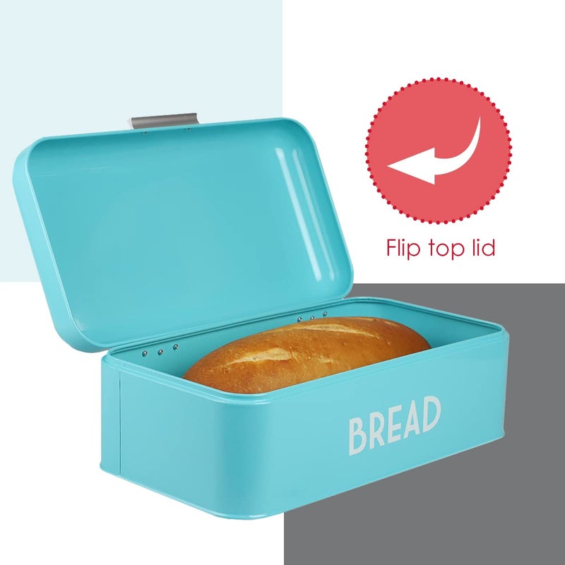 Home Basics Retro Bread Box For Kitchen Countertop, Metal, (Turquoise) By Home Basics, Vented With Hinge Top Large Bread Box Keeps Loaves, Bagels, Croissants Fresh - Image 2