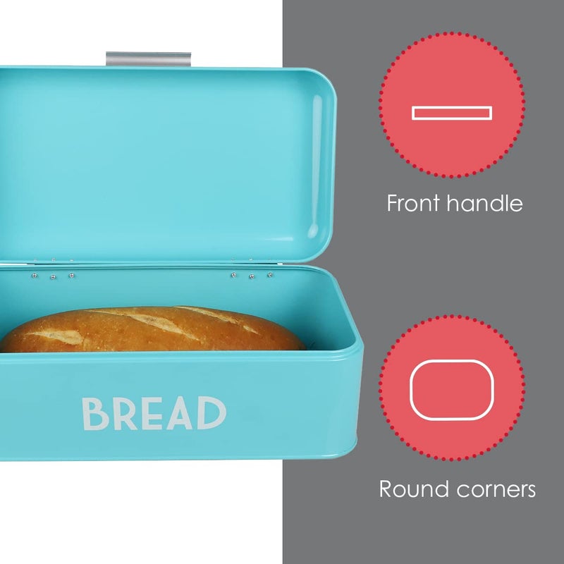 Home Basics Retro Bread Box For Kitchen Countertop, Metal, (Turquoise) By Home Basics, Vented With Hinge Top Large Bread Box Keeps Loaves, Bagels, Croissants Fresh - Image 3