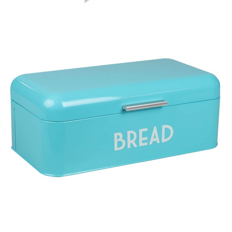 Home Basics Retro Bread Box For Kitchen Countertop, Metal, (Turquoise) By Home Basics, Vented With Hinge Top Large Bread Box Keeps Loaves, Bagels, Croissants Fresh - Image 1