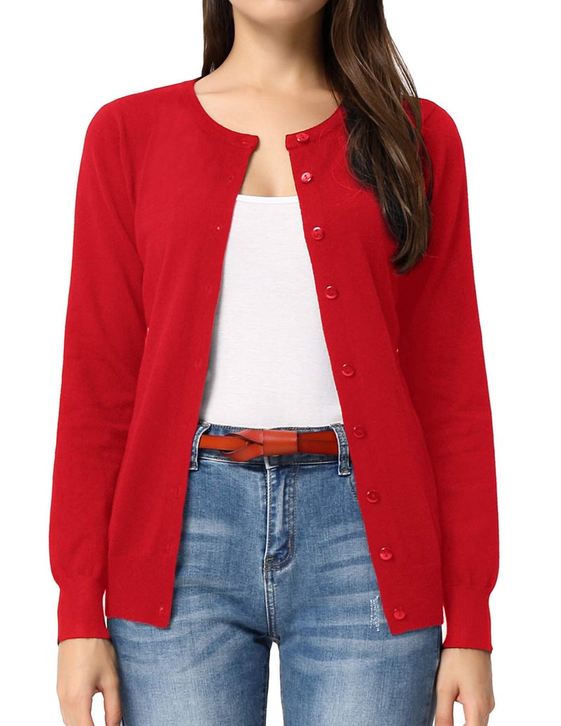 GRACE KARIN Red Cardigan for Women Open Front Knit Lightweight Cardigan Casual Long Sleeeve Sweater Coat(M,Red)