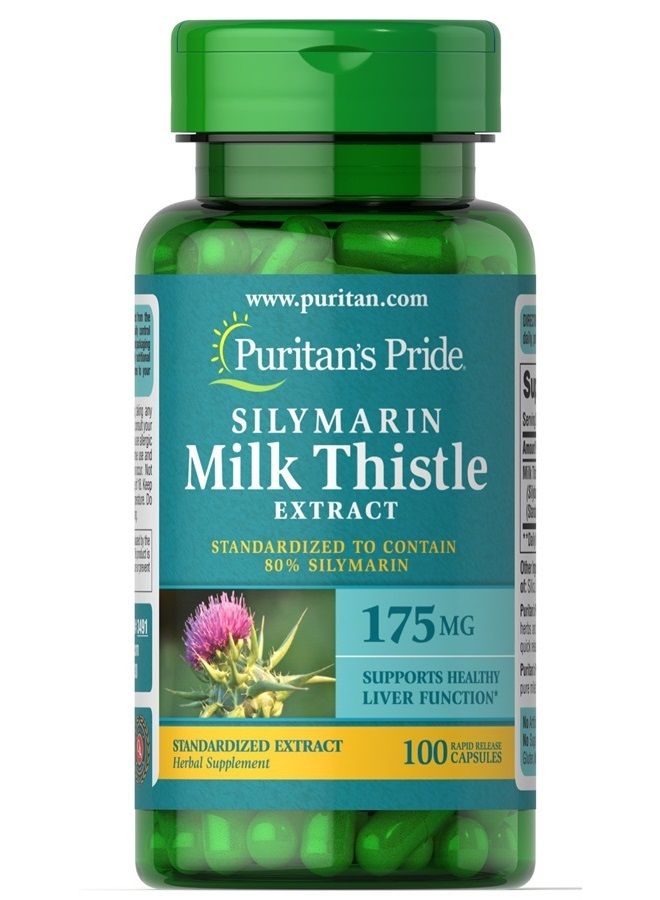 Puritan's Pride Milk Thistle Standardized 175 mg (Silymarin)-100 Capsules 