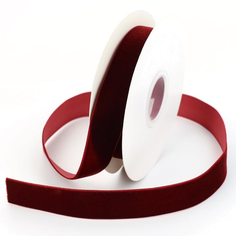 DINDOSAL Burgundy Velvet Ribbon 1 Inch Dark Red Single Face Velvet Ribbon for Christmas Tree Decorations Hair Bows Garlands Supplie Farm House Swags Cafts Bouquet 10 Yards