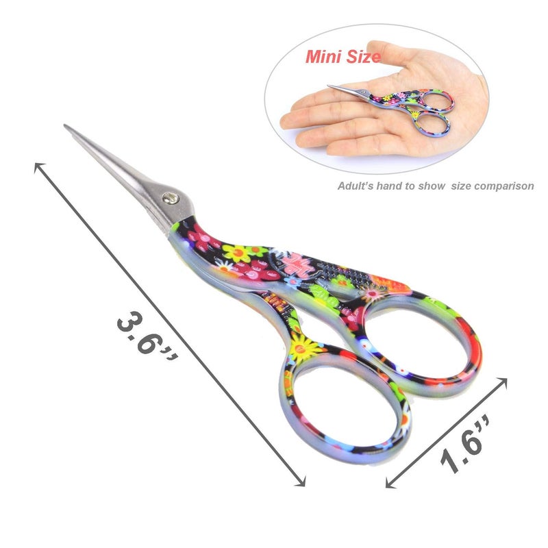 BIHRTC Stork Bird Scissors Embroidery Scissors Sewing Scissors Small Shears for Crafting Art Work Threading Needlework DIY Tools Dressmaker Everyday Use Scissors 3.6 Inch Black Floral Pattern Scissor - Image 3