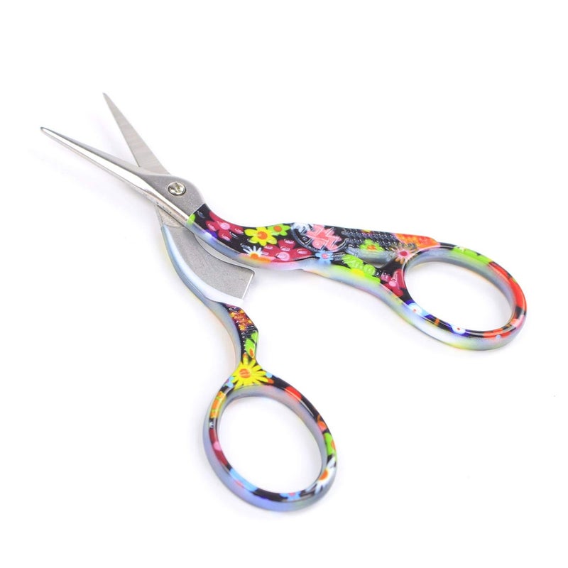BIHRTC Stork Bird Scissors Embroidery Scissors Sewing Scissors Small Shears for Crafting Art Work Threading Needlework DIY Tools Dressmaker Everyday Use Scissors 3.6 Inch Black Floral Pattern Scissor - Image 2