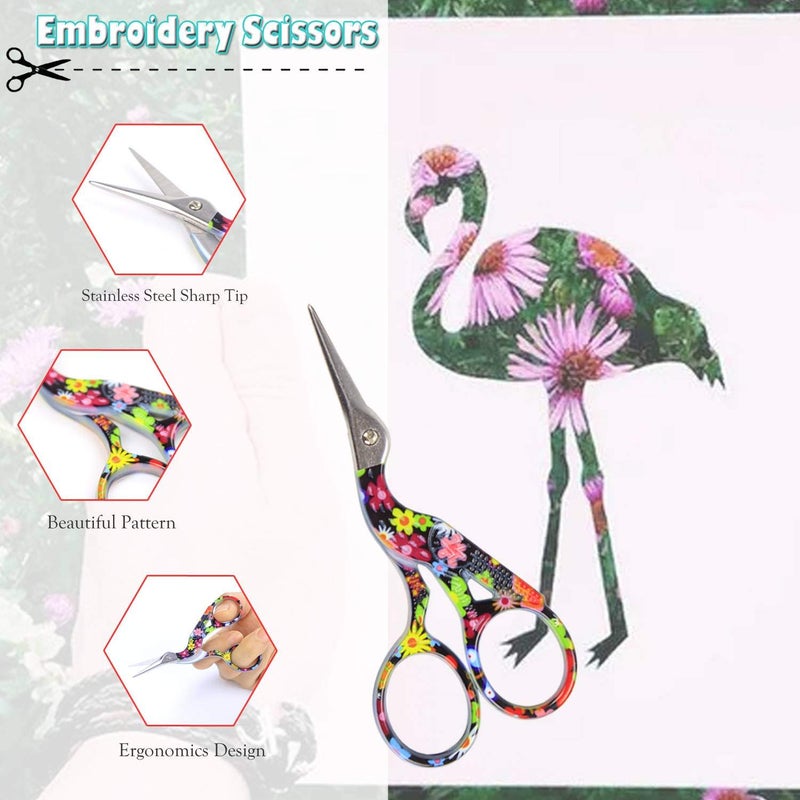 BIHRTC Stork Bird Scissors Embroidery Scissors Sewing Scissors Small Shears for Crafting Art Work Threading Needlework DIY Tools Dressmaker Everyday Use Scissors 3.6 Inch Black Floral Pattern Scissor - Image 4