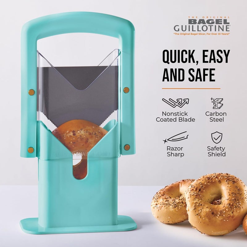 Hoan Bagel Guillotine Universal Slicer with Built In Safety Shield to Protect Fingers. Perfect for Smoothly Slicing Bagels, Buns, Muffins and More, Non Stick. 9.25 inch, Aqua Sky - Image 5
