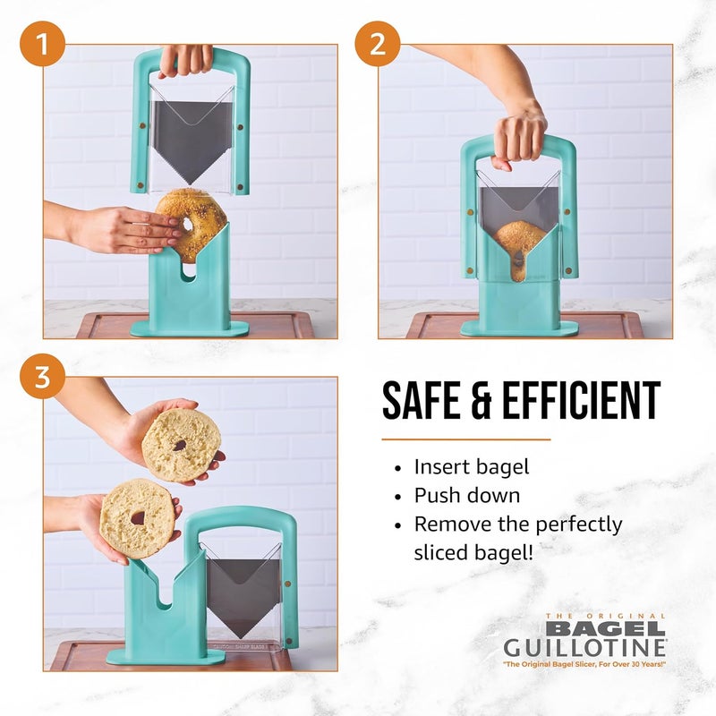Hoan Bagel Guillotine Universal Slicer with Built In Safety Shield to Protect Fingers. Perfect for Smoothly Slicing Bagels, Buns, Muffins and More, Non Stick. 9.25 inch, Aqua Sky - Image 3