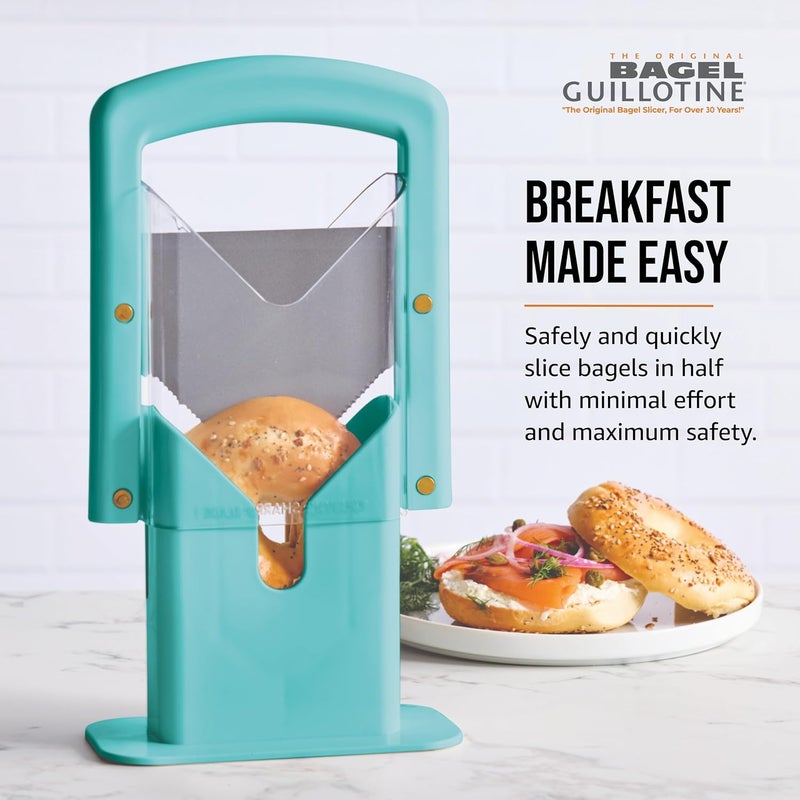 Hoan Bagel Guillotine Universal Slicer with Built In Safety Shield to Protect Fingers. Perfect for Smoothly Slicing Bagels, Buns, Muffins and More, Non Stick. 9.25 inch, Aqua Sky - Image 2